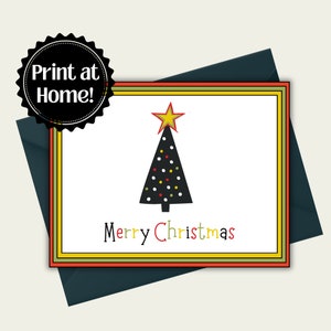 Whimsical Colorful Christmas Tree Notecards | Frame Art | Wall Art. A2 Size. Printable. Digital Download, Modern, Simple, Fun, Happy