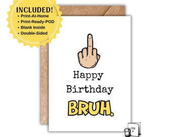 Tarjeta de cumpleaños con el dedo medio - Tarjeta divertida para la generación Z (Archivo PDF imprimible de 5x7")