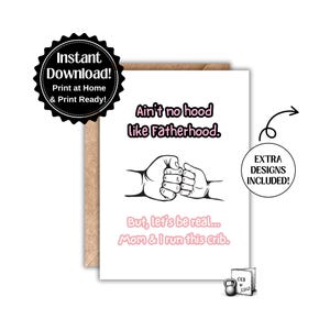 Vaderdagkaart | Ain't No Hood Like Fatherhood | Babymeisje/jongen | Grappige kaart | Papa grappen | Vuiststoten | Afdrukbare digitale download