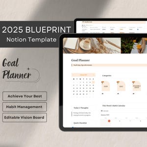 2025 Zielplaner, Notion Life Vision Dashboard, Zielfestlegungsplaner, monatlicher Habit Tracker, Tool zum Tool zur Organisation der Produktivität, Aufgabenverfolgung