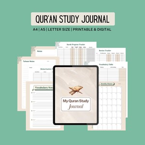 Qur&#39;an Learning, Quran Journal Digital, Qur&#39;an Study Tracker Workbook, Islamic Qur&#39;an Reading, Islamic Journal, Weekly Spiritual Journal