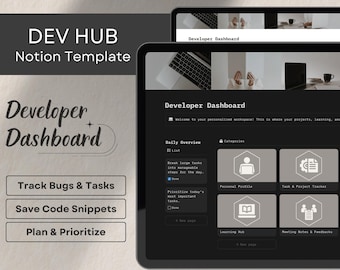 Developer Planner Notion Template, Project Management Dashboard, Task & Bug Tracker, Code Library, Programmer Learning Plan for Productivity