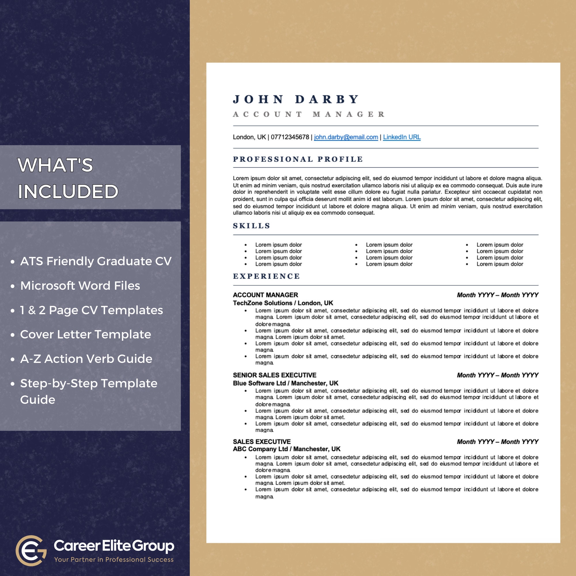ATS Friendly CV Template for Microsoft Word, Cv and Cover Letter