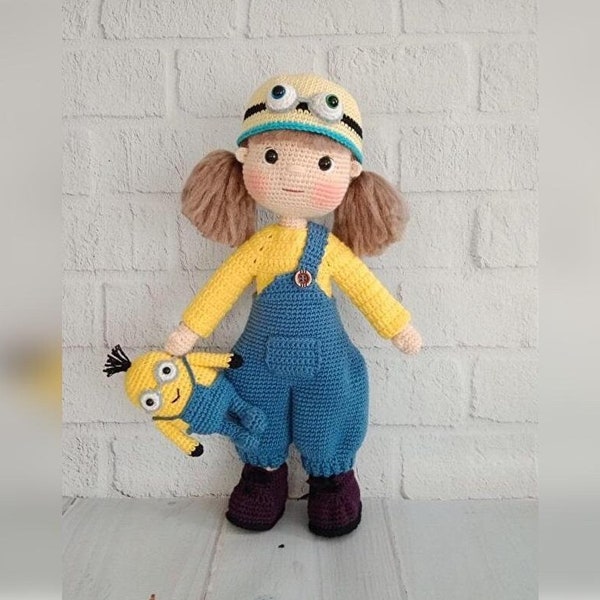 Handcrafted Crocheted Doll with Minion Companion - Unique Artisan Crafted - Soft and Durable Yarn Material - Knitted Doll - Amigurumi Doll