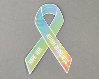 Autism Awareness Holographic Custom Ribbon Sticker or Magnet | Water Resistant Sticker