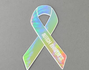 Autism Awareness Ribbon Holographic Sticker or Magnet | Water Resistant Sticker