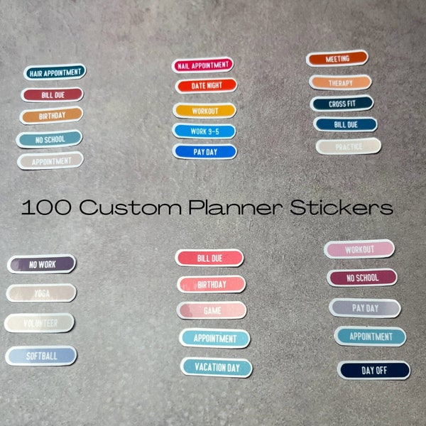 100 Custom Planner Stickers, Planner Organization, Planner Stickers, Customizable stickers, Agenda Stickers, Journal Stickers