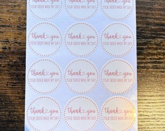 Thank you Your Order Made My Day Small Business Packaging Stickers - 12 stickers | Boho Ivory | Small Business | Packaging Stickers