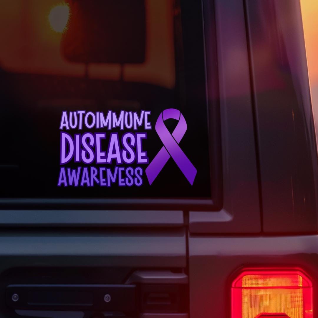 Autoimmune Support Ribbon Autoimmune Disease Awareness With Ribbon Car Decal | Autoimmune Disease ...