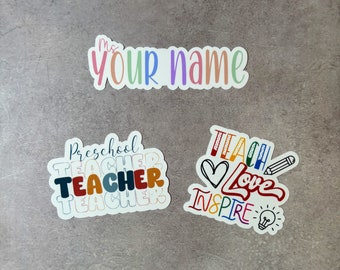 Teacher 3 pack Sticker Bundle with customizable name in Pastel color | Teacher Gift | End of Year Gift | Teacher Appreciation Gift