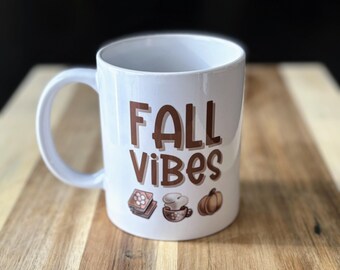 Fall Vibes Coffee 12 oz Coffee Mug | Fall Coffee Mug | Book Mug | Fall Vibes Mug | Fall Gift | Cozy Fall Mug | Gift for him | Gift for her