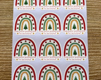 Thank you for shopping small for the holidays - Packaging Stickers - 12 stickers | Small Business | Thank you Stickers | Packaging Stickers