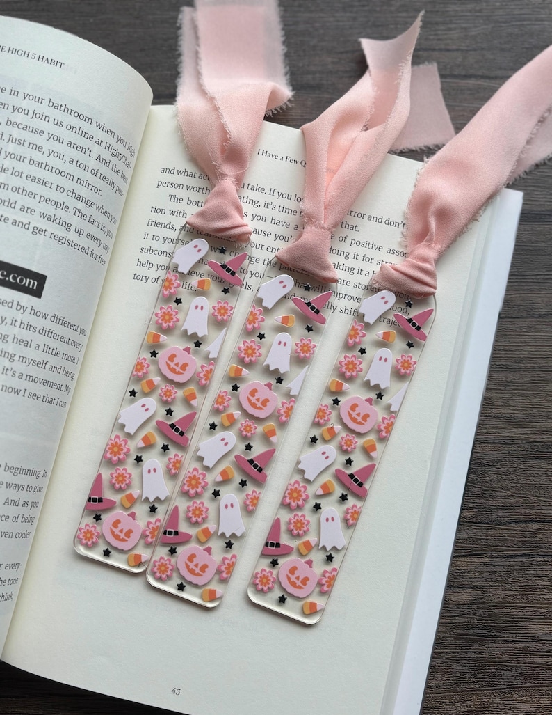 Pink Halloween Bookmark | Acrylic Bookmark | Ghost Bookmark | Gift for ...