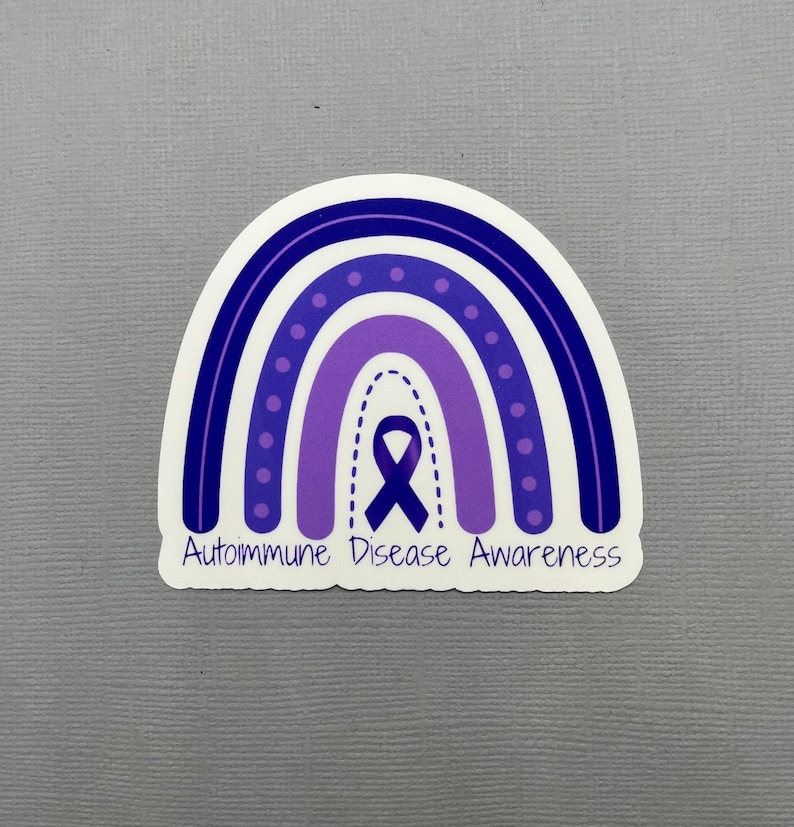 Autoimmune Support Ribbon Autoimmune Disease Awareness Purple Rainbow Sticker | Autoimmune ...