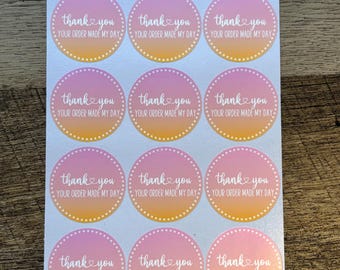 Thank you Your Order Made My Day Small Business Packaging Stickers - 12 stickers | Small Business | Thank you Stickers | Packaging Stickers
