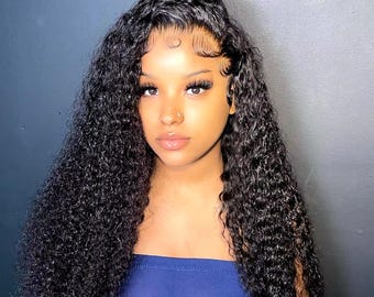 Peluca de cabello humano con ondas profundas, frontal de encaje HD de 13x6, peluca brasileña rizada de 200 densidades