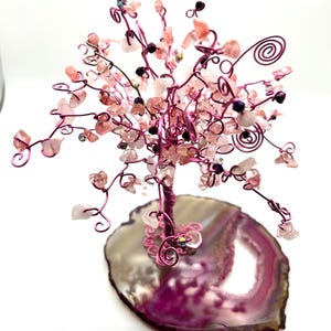 Rose Quartz Tree of Life, Wire Wrapped Gemstone Tree, Agate Base