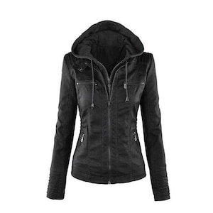 Leather Jacket Women With Hoodie Etsy