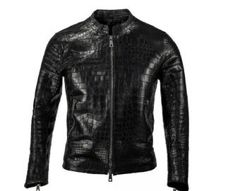 Men's Croodile Print Leather Jacket