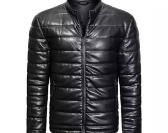 Men's Genuine Leather Puffer Jacket Winter Quilted Style Real Lightweight Jacket