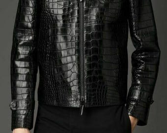 Crocodile Print Genuine Cowhide Leather Jacket