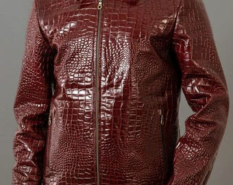 Men's Croodile Print Leather Jacket