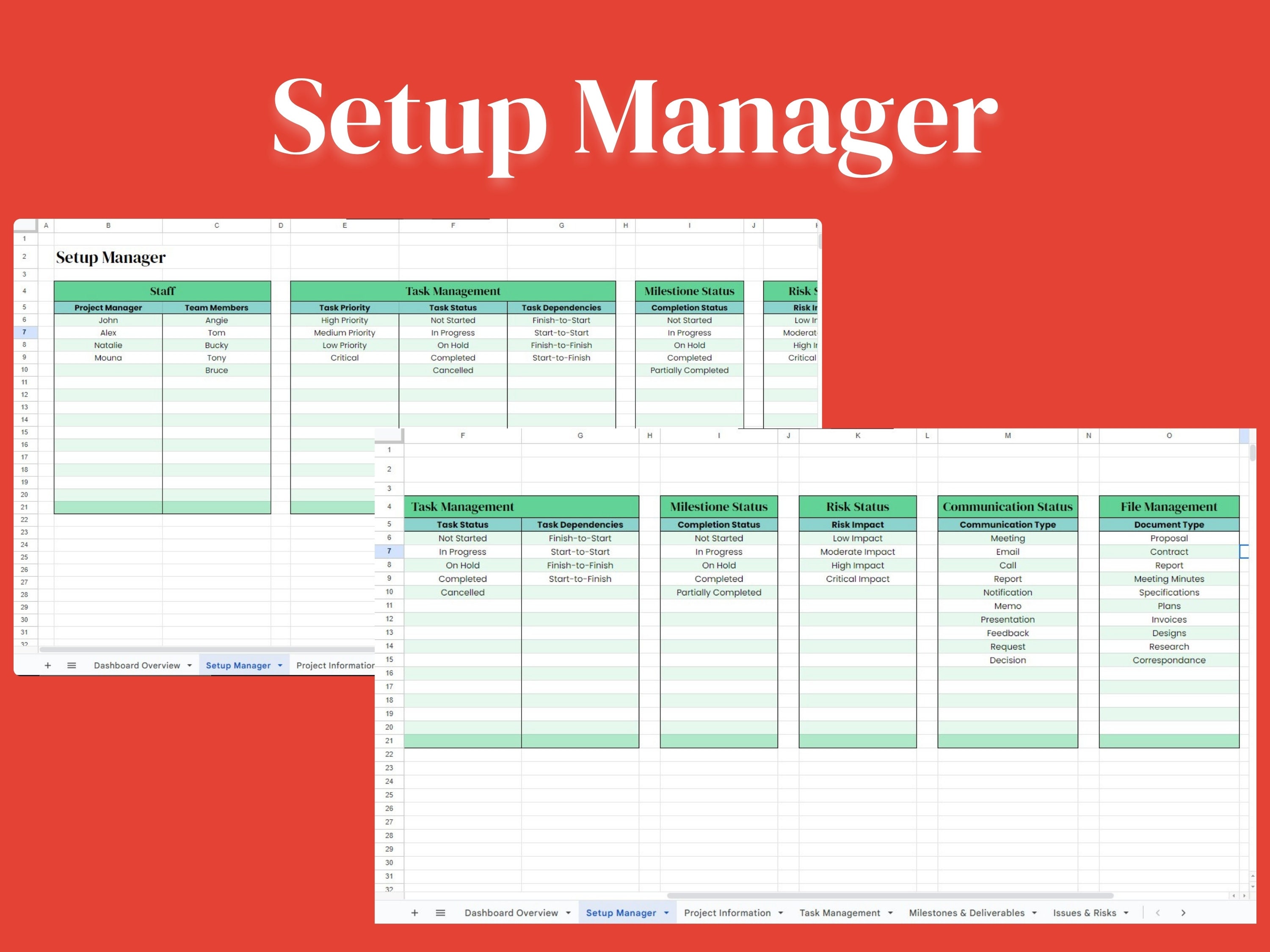 Project Tracker for Google Spreadsheet, Project Management Template