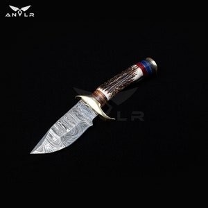 Hand-Forged Damascus Hunting Knife | Unique Deer Antler Handle - Premium 8-inch Blade for Outdoor Enthusiasts