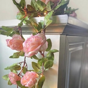 Flower Garland Fairy Light Pale Pink Rose Wedding Decor Blush Silk Rose Flower Garland Vine String Light Decoration for Housewarming Gift