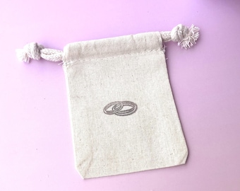 Ring Tasche für Ringträger Handgestempelt Kordelzug Leinwand für Ehering Natürlicher Stoff Schmuck Geschenk Idee Personalisiert
