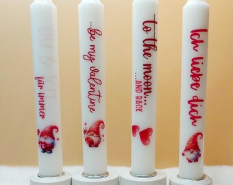 Bougie de Saint-Valentin avec message | Bougie d'amour à offrir | Sois ma/mon Valentin(e) | Je t'aime | Bougie décorative décorée à la main