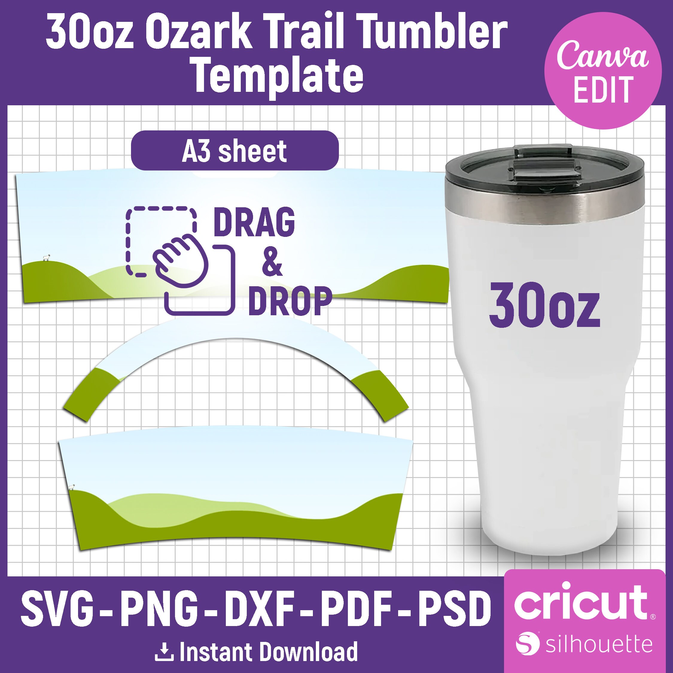 30oz Ozark Trail Tumbler Template Sublimation for Use Silhouette and Cricut  (Instant Download) 
