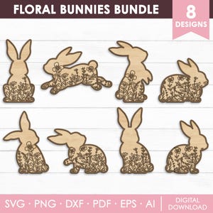 Floral Hasen svg, Hasen svg, Oster-Dekor, Osterkaninchen-Svg, Holzhasen-Svg, Frühlingsdekor, Ostern-Svg, Schnittdatei, sofortiger Download
