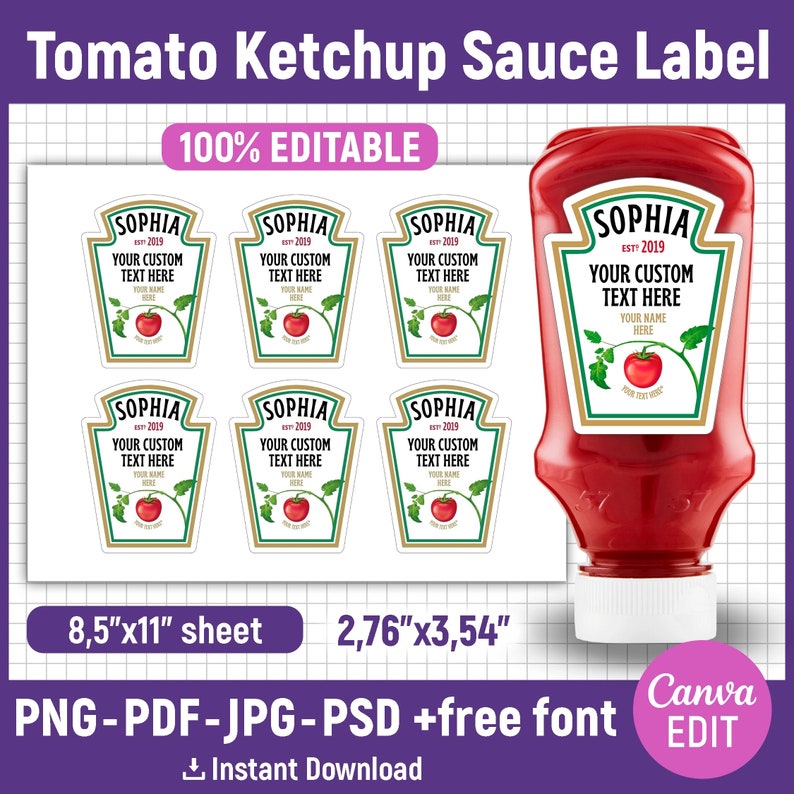 Personalized Tomato Ketchup Sauce Label Sticker Novelty Etsy