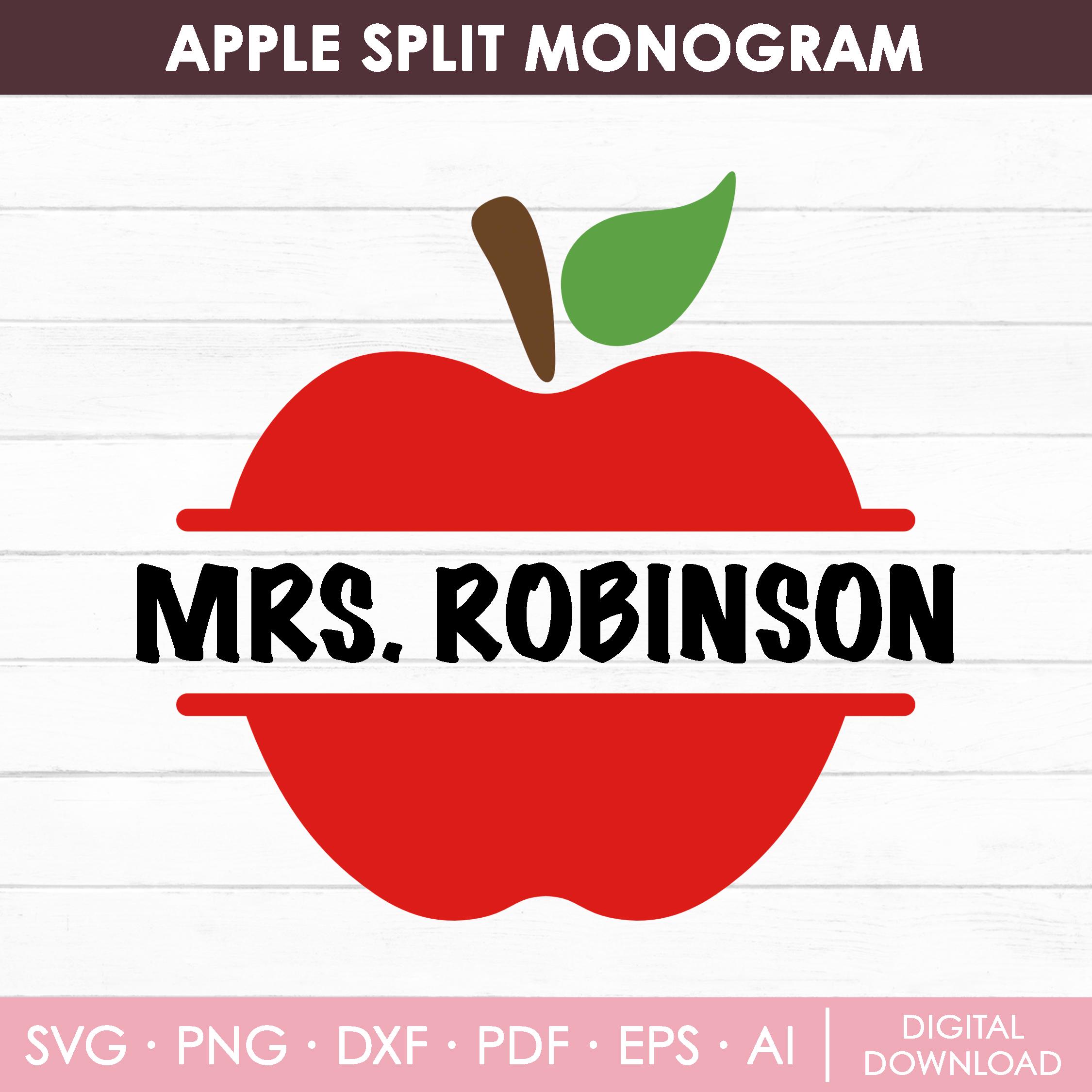 Apple Svg, Apple Monogram Svg, Split Monogram Svg, Teacher Monogram Svg ...