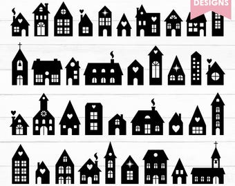 Houses Plotter Files Svg, House Clipart, Christmas Houses Svg, Home Bundle, Laser Cut Files, Cricut, Silhouette, Glowforge, Instant Download