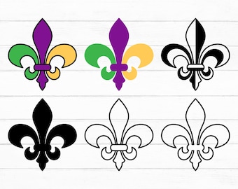 Fleur De Lis Svg, Fleur De Lys Svg, Mardi Gras Svg, New Orleans Svg, Solid and Outline, Clipart, Cut Files For Cricut, Png, Instant Download