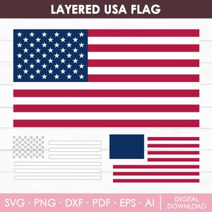 Layered American Flag Svg Png, USA Flag Svg, USA Flag Clipart, American Flag Png, US Flag Cricut File, Patriotic Svg Files, Instant Download