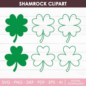 Shamrock Svg, Svg feuille de trèfle, trèfle, Svg de la Saint-Patrick, quatre feuilles Svg, solide et contour, couper des fichiers pour Cricut, téléchargement immédiat
