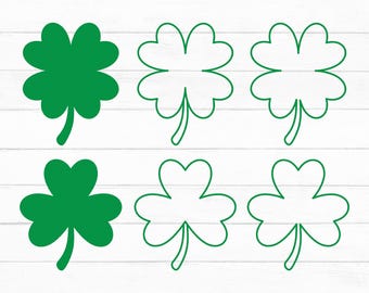 Shamrock Svg, Clover Leaf Svg, Trefoil Svg, Saint Patricks Day Svg, Four Leaf Svg, Solid and Outline, Cut Files For Cricut, Instant Download
