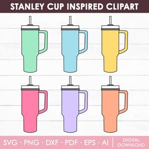 Pode incluir: Seis copos de aço inoxidável de diferentes cores com tampas e canudos. Os copos são de cor: verde claro, azul claro, amarelo, rosa, roxo e laranja.