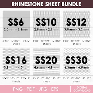 Strass Wabe Sheet Bundle, SS6, SS10, SS12, SS16, SS20, SS30, Blank Strass Muster, Strass Vorlage, Wabenmuster