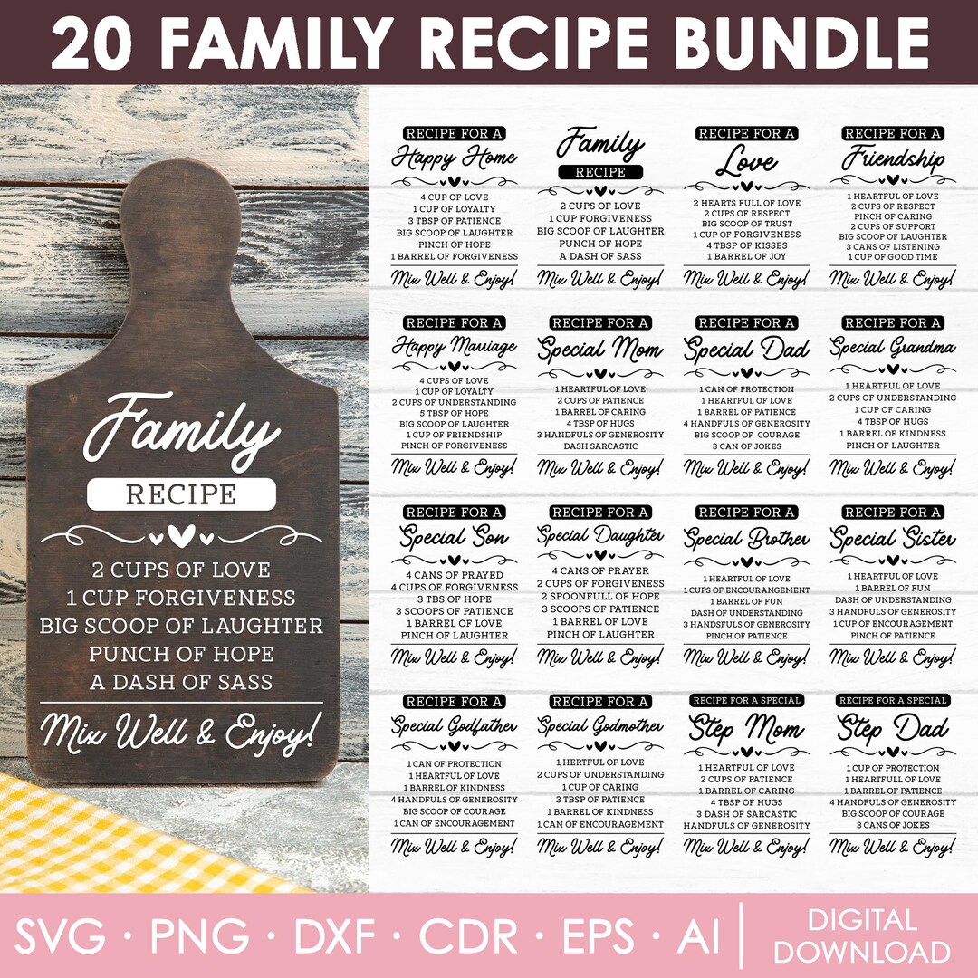 Family Recipe Svg Bundle, Kitchen Svg, Funny Kitchen Svg, Cutting Board ...