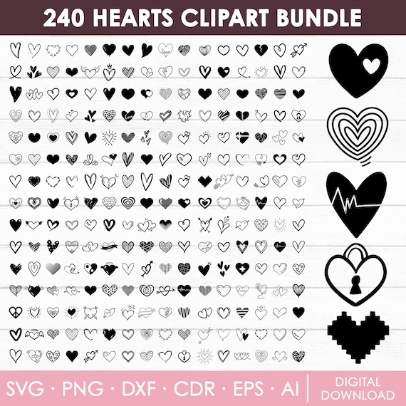 Heart Svg Bundle, Heart Doodle Svg, Heart Clipart, Hand Drawn Heart Svg, Open Heart Svg, Sketch Heart Svg, Love Svg, Valentine Svg, Cut File