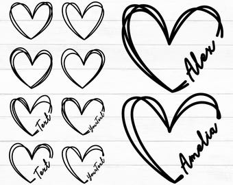 Doodle Heart SVG Bundle, Heart SVG Bundle, Sketch, Hand-drawn Heart svg, Valentine Heart svg, Name Frame svg, Cut Files Cricut, Silhouette