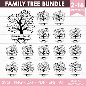 Árvore genealógica SVG, 2-16 membros Família Svg, Monograma de árvore Svg, Reunião de família Svg, Árvore Svg, Árvore da vida Svg, Arquivos de corte, Download instantâneo