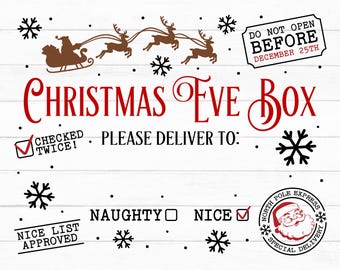 Editable Christmas Eve Box Svg, Christmas Eve Crate Svg, Xmas Box Svg, Glowforge, Cricut, Silhouette, DIY, Cut Files, Png, Instant Download