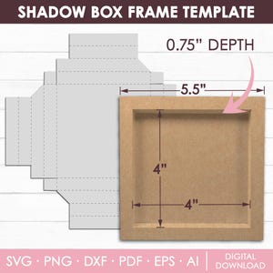 Puede incluir: Plantilla de marco de caja de sombra con una profundidad de 1,9 cm. El marco mide 14 cm de ancho y 10 cm de alto. La plantilla incluye un diseño recortado y está disponible en formatos SVG, PNG, DXF, PDF, EPS y AI.