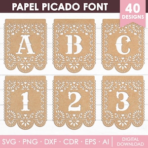Papel Picado Font Svg, Papel Picado Banner, Mexican Banner, Fiesta Bunting, Dia De Los Muertos, Party Svg, Laser Cut Files, Instant Download