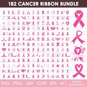 Kanker lint Svg bundel, bewustzijn lint Svg, roze kanker lint Svg, borstkanker Svg, Cricut Cut-bestand, Clipart, Png, Instant Download